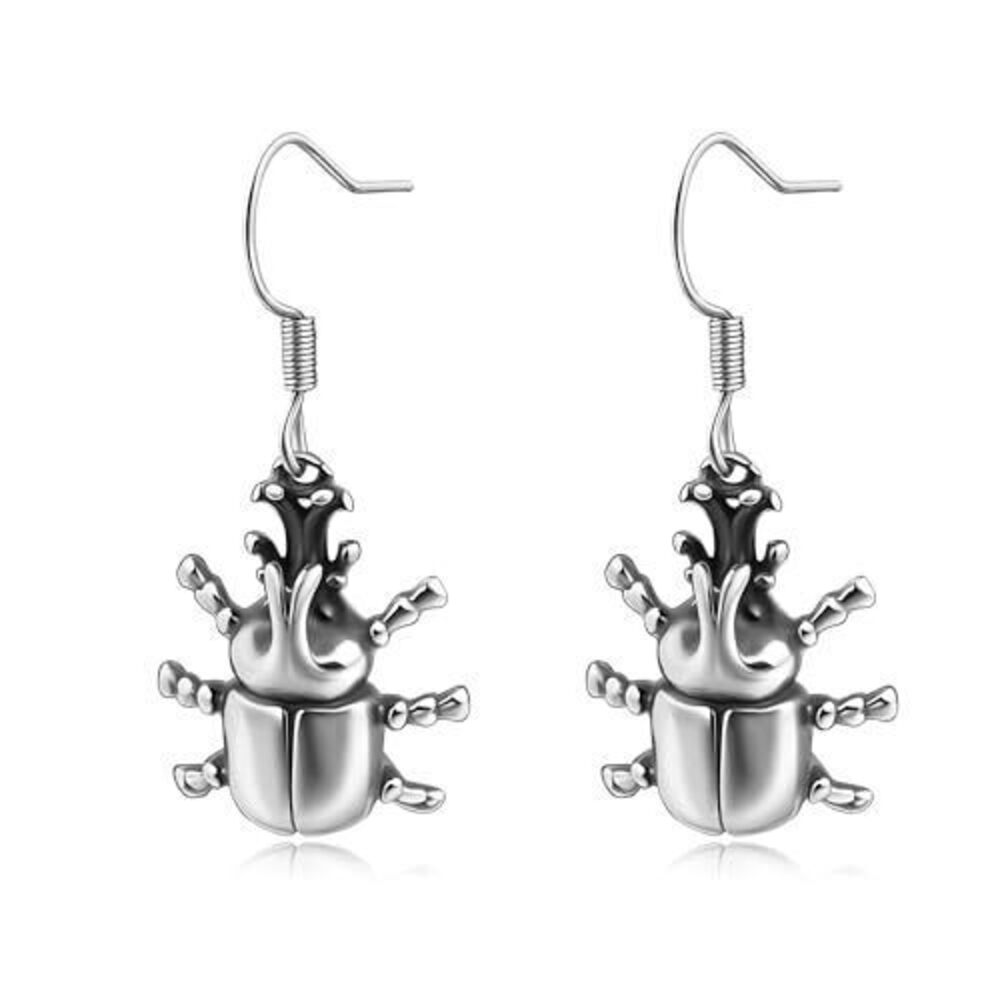 4015 Rhinoceros beetles Earrings,Stainless Steel Silver Vintage Stag Beetle